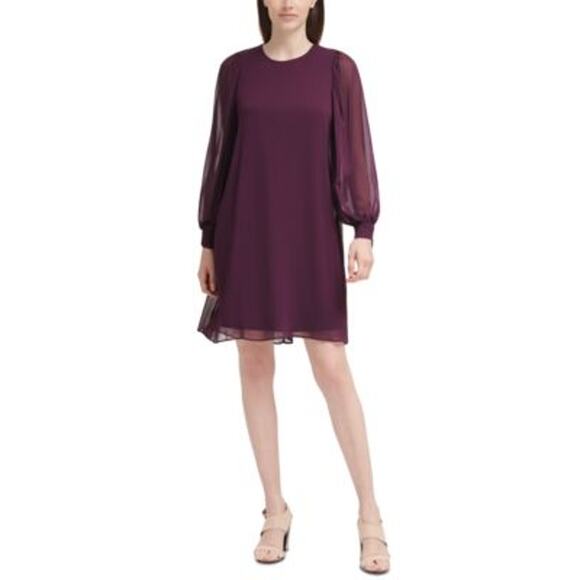 NWT Calvin Klein Women's Purple Tie-Cuff Balloon-Sleeve Dress Size 14 - Picture 1 of 7